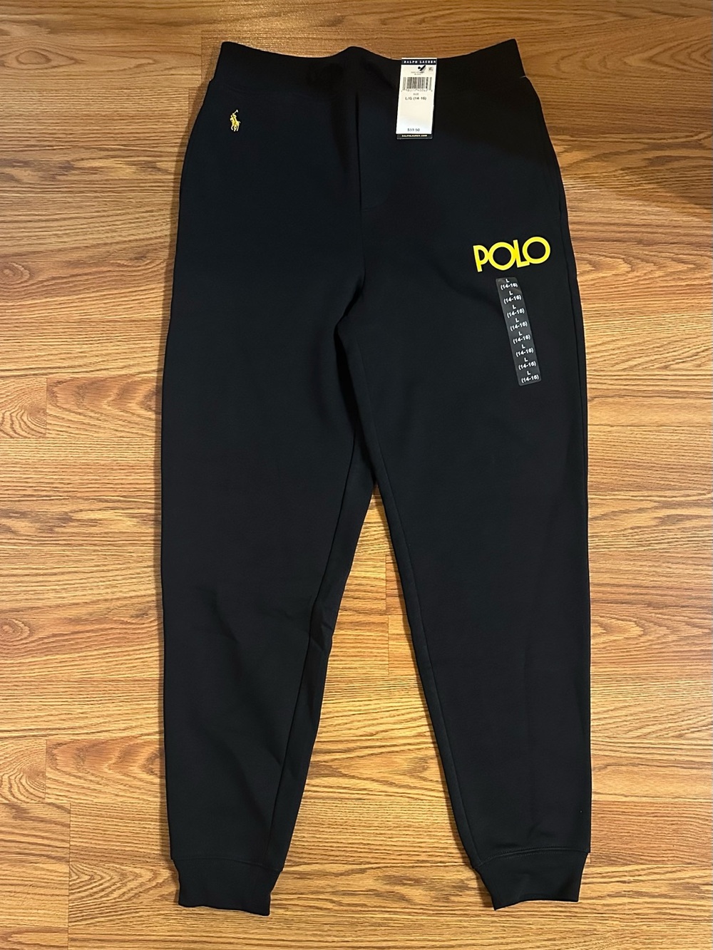 Polo by Ralph Lauren Black Logo Fleece Jogger Pant, Size L (14-16)